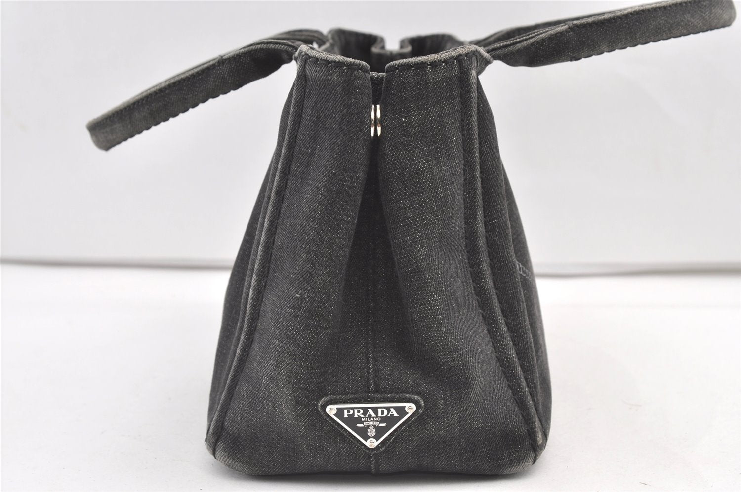 Authentic PRADA Vintage Canapa SS Denim 2Way Shoulder Hand Bag Purse Gray 8798J