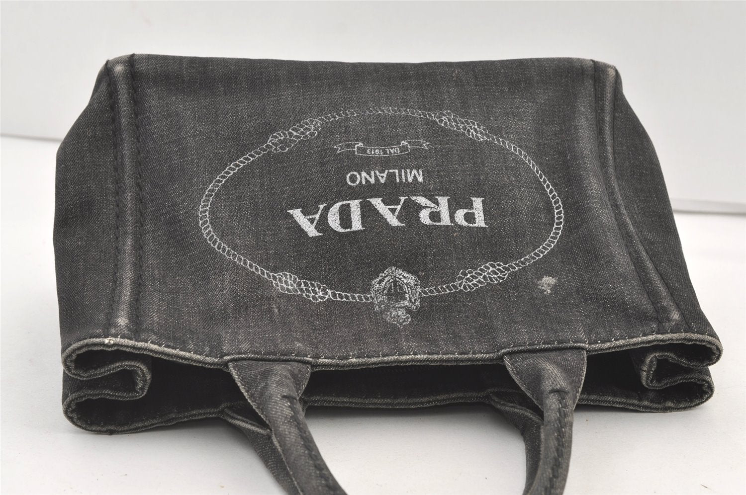 Authentic PRADA Vintage Canapa SS Denim 2Way Shoulder Hand Bag Purse Gray 8798J