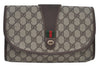 Authentic GUCCI Web Sherry Line Clutch Hand Bag Purse GG PVC Leather Brown 8799H