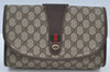 Authentic GUCCI Web Sherry Line Clutch Hand Bag Purse GG PVC Leather Brown 8799H