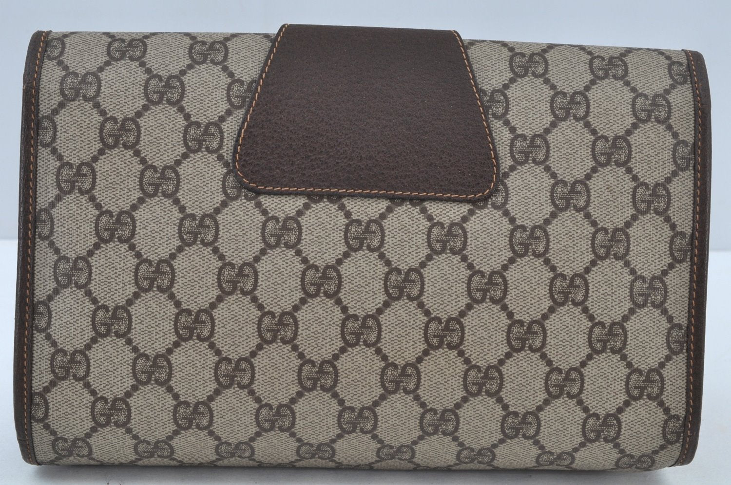Authentic GUCCI Web Sherry Line Clutch Hand Bag Purse GG PVC Leather Brown 8799H
