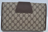 Authentic GUCCI Web Sherry Line Clutch Hand Bag Purse GG PVC Leather Brown 8799H