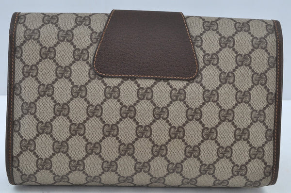 Authentic GUCCI Web Sherry Line Clutch Hand Bag Purse GG PVC Leather Brown 8799H