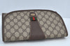 Authentic GUCCI Web Sherry Line Clutch Hand Bag Purse GG PVC Leather Brown 8799H