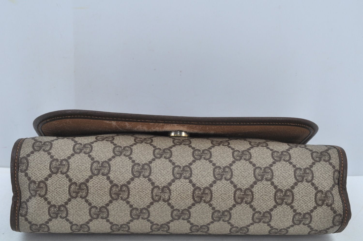 Authentic GUCCI Web Sherry Line Clutch Hand Bag Purse GG PVC Leather Brown 8799H