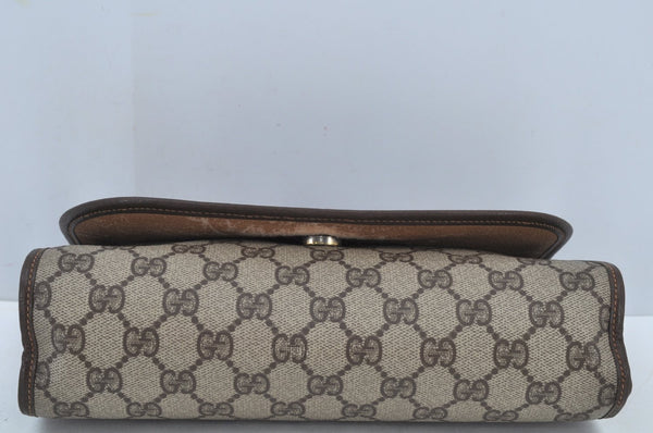 Authentic GUCCI Web Sherry Line Clutch Hand Bag Purse GG PVC Leather Brown 8799H