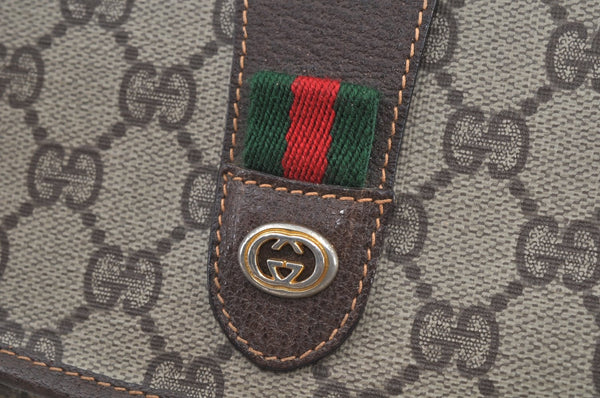 Authentic GUCCI Web Sherry Line Clutch Hand Bag Purse GG PVC Leather Brown 8799H