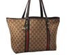 Authentic GUCCI Web Sherry Line Tote Bag GG Canvas Leather 139260 Brown 8800J