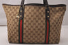 Authentic GUCCI Web Sherry Line Tote Bag GG Canvas Leather 139260 Brown 8800J