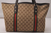 Authentic GUCCI Web Sherry Line Tote Bag GG Canvas Leather 139260 Brown 8800J