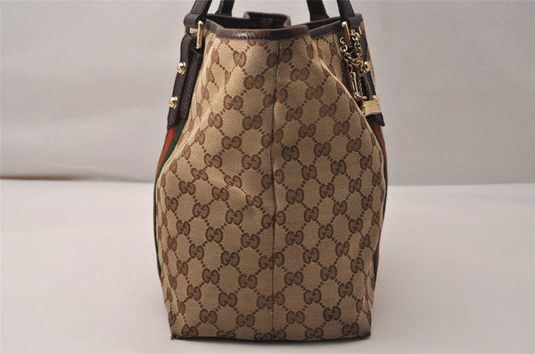 Authentic GUCCI Web Sherry Line Tote Bag GG Canvas Leather 139260 Brown 8800J