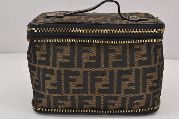 Authentic FENDI Zucca Folding Vanity Hand Bag Pouch Nylon Leather Brown 8806J