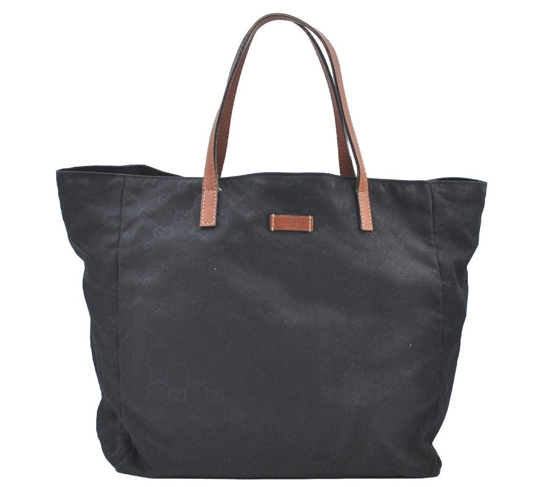 Authentic GUCCI Shoulder Hand Tote Bag GG Nylon Leather 282439 Black 8808H
