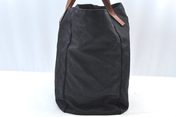 Authentic GUCCI Shoulder Hand Tote Bag GG Nylon Leather 282439 Black 8808H