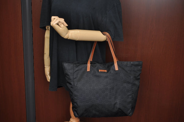 Authentic GUCCI Shoulder Hand Tote Bag GG Nylon Leather 282439 Black 8808H