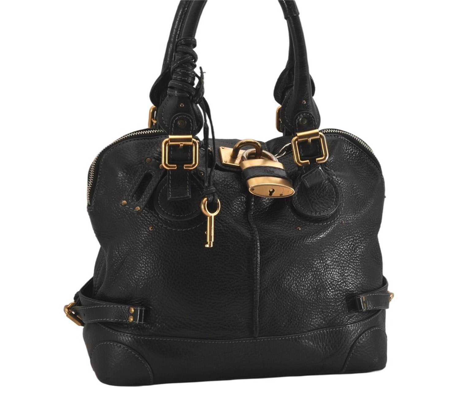 Authentic Chloe Vintage Paddington Leather Shoulder Hand Bag Black 8811M