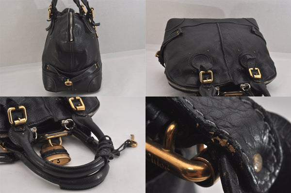 Authentic Chloe Vintage Paddington Leather Shoulder Hand Bag Black 8811M