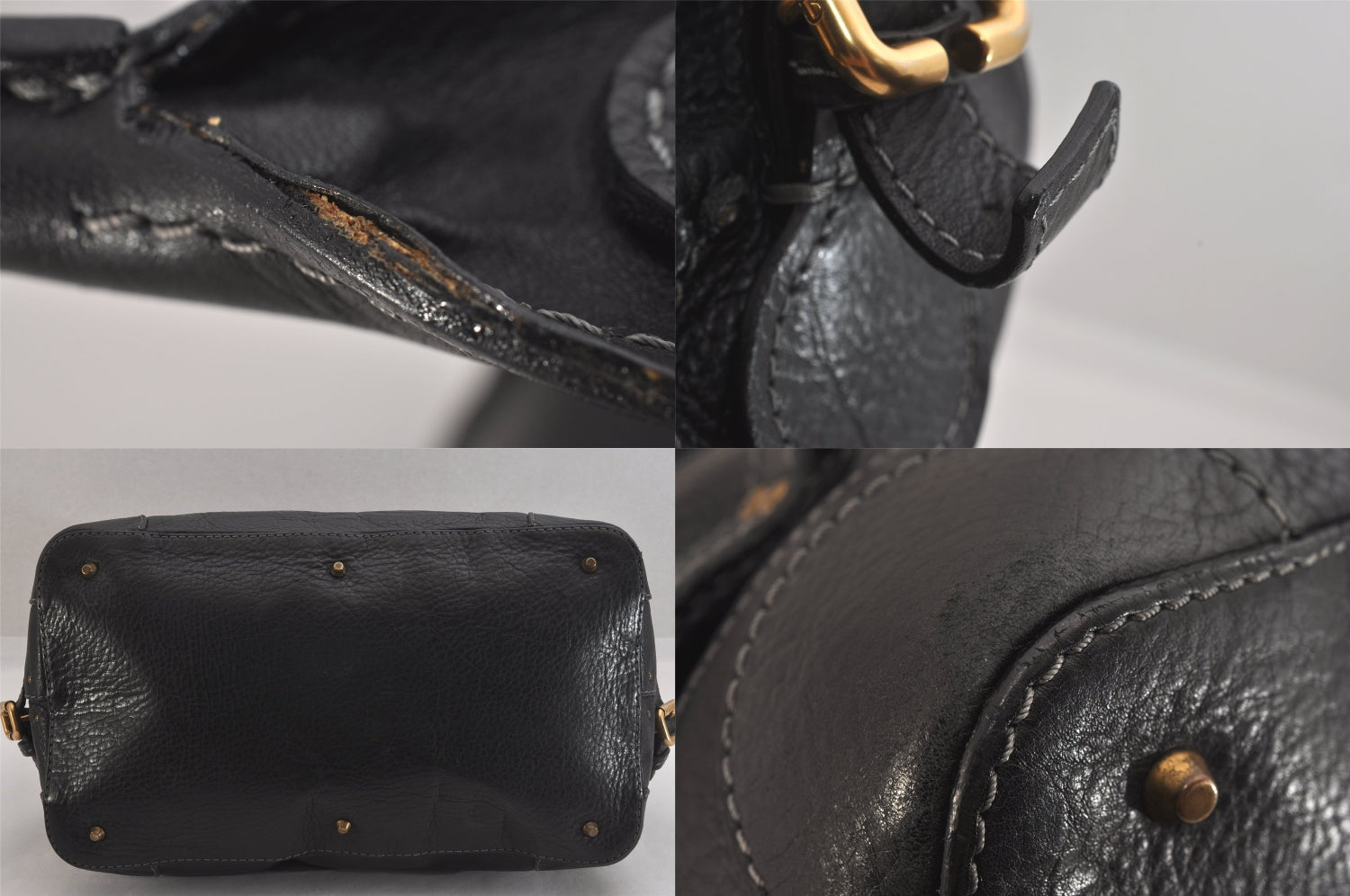 Authentic Chloe Vintage Paddington Leather Shoulder Hand Bag Black 8811M
