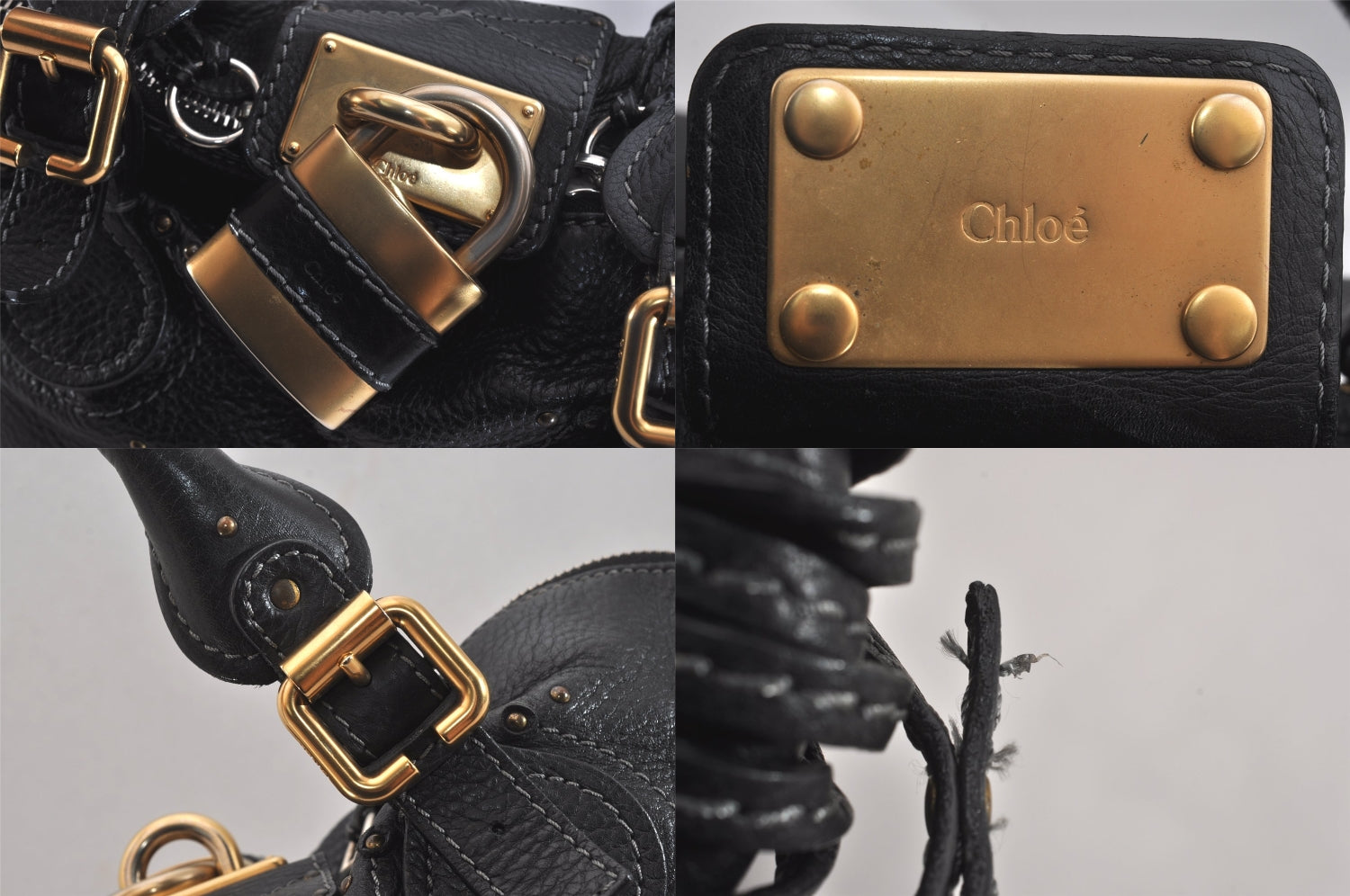 Authentic Chloe Vintage Paddington Leather Shoulder Hand Bag Black 8811M