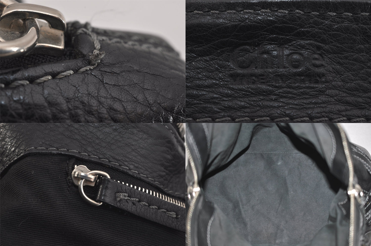 Authentic Chloe Vintage Paddington Leather Shoulder Hand Bag Black 8811M