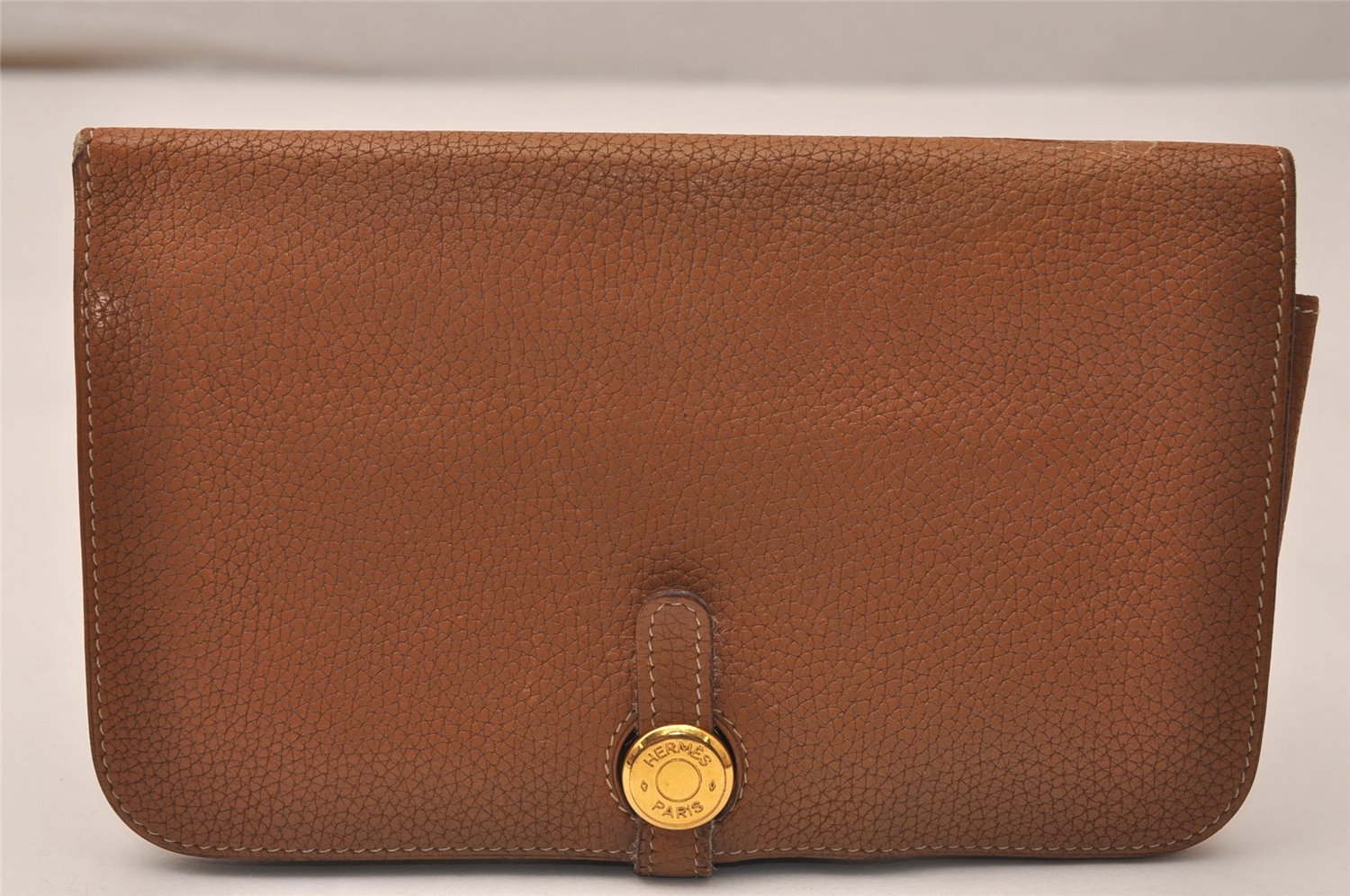 Authentic HERMES Dogon GM Leather Long Wallet Purse Brown 8821J