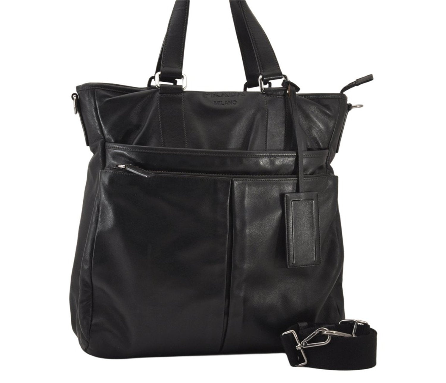 Authentic PRADA Vintage Leather 2Way Shoulder Tote Bag Black 8822M