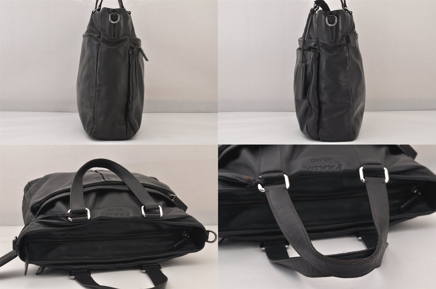 Authentic PRADA Vintage Leather 2Way Shoulder Tote Bag Black 8822M