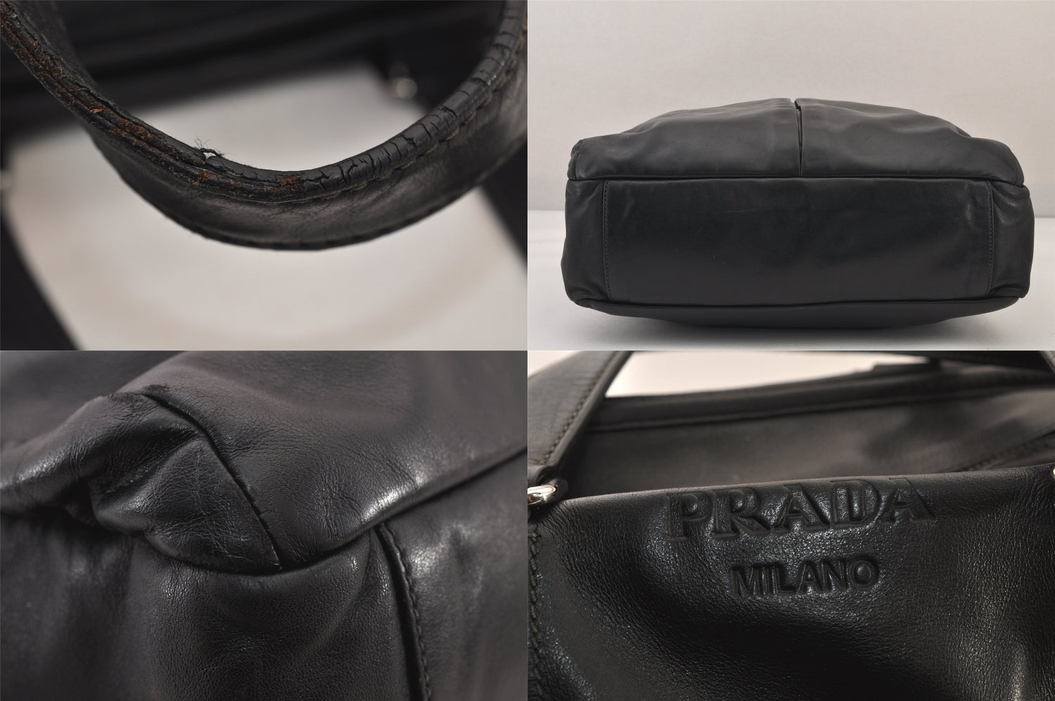 Authentic PRADA Vintage Leather 2Way Shoulder Tote Bag Black 8822M