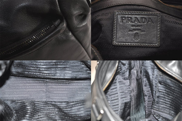Authentic PRADA Vintage Leather 2Way Shoulder Tote Bag Black 8822M