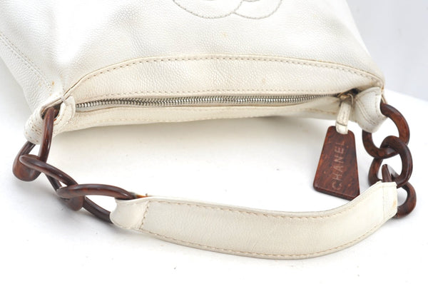 Authentic CHANEL Vintage Caviar Skin Shoulder Hand Bag Purse White 8831H