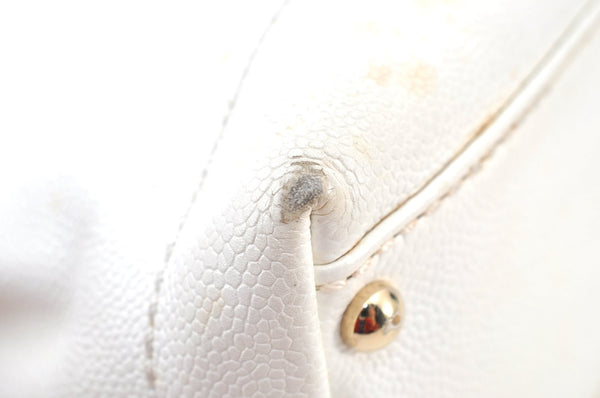 Authentic CHANEL Vintage Caviar Skin Shoulder Hand Bag Purse White 8831H
