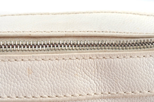 Authentic CHANEL Vintage Caviar Skin Shoulder Hand Bag Purse White 8831H
