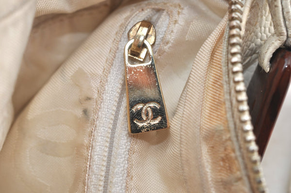 Authentic CHANEL Vintage Caviar Skin Shoulder Hand Bag Purse White 8831H