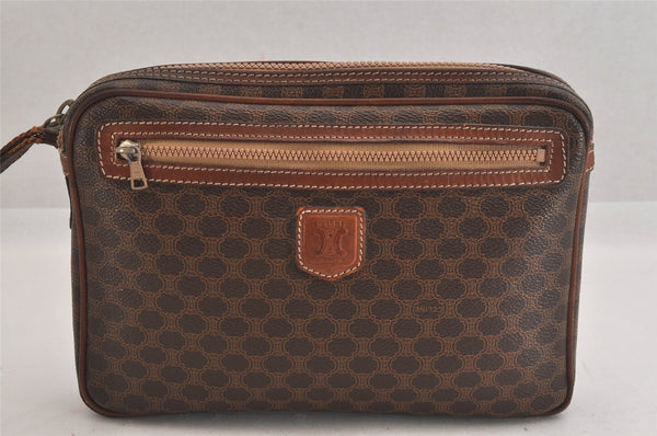 Authentic CELINE Macadam Blason Clutch Hand Bag Purse PVC Leather Brown 8840M