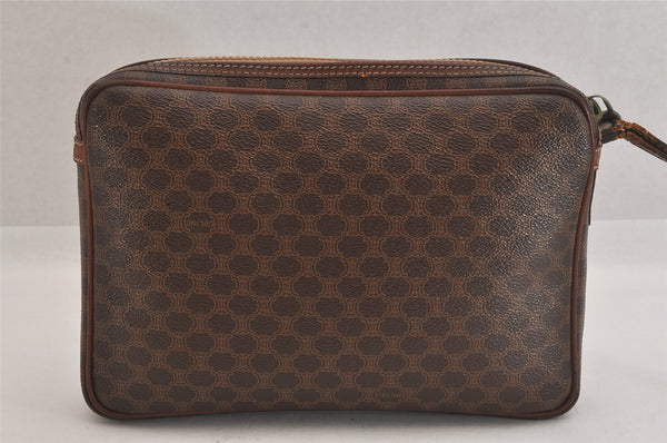 Authentic CELINE Macadam Blason Clutch Hand Bag Purse PVC Leather Brown 8840M