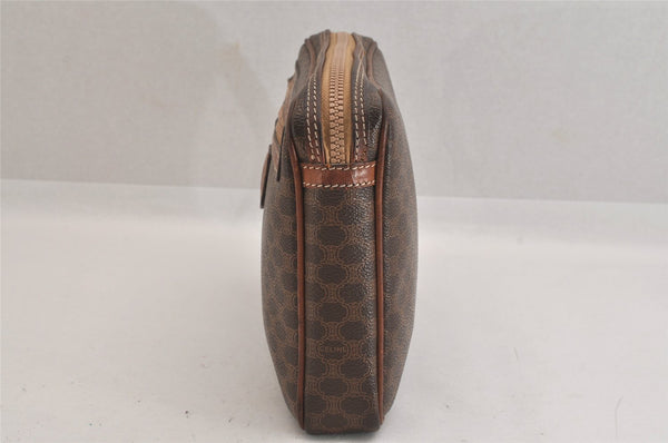 Authentic CELINE Macadam Blason Clutch Hand Bag Purse PVC Leather Brown 8840M