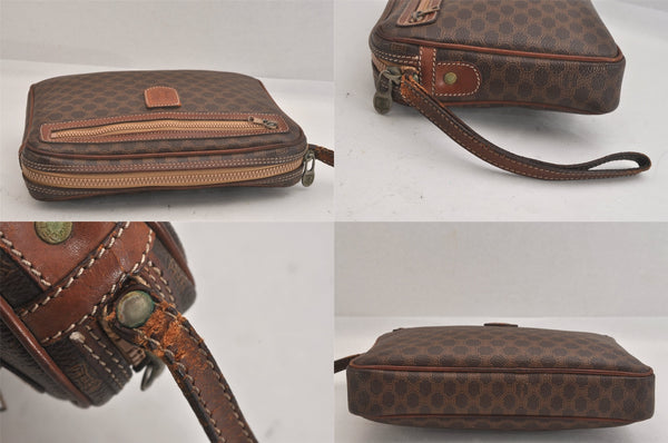 Authentic CELINE Macadam Blason Clutch Hand Bag Purse PVC Leather Brown 8840M