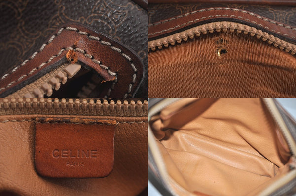 Authentic CELINE Macadam Blason Clutch Hand Bag Purse PVC Leather Brown 8840M