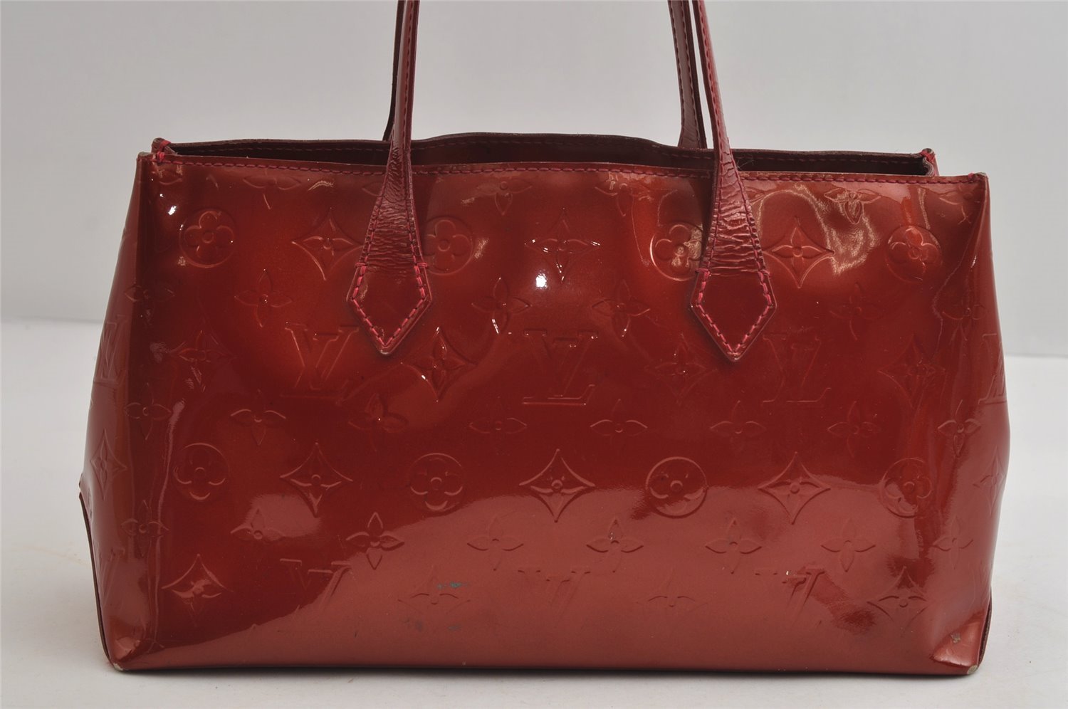 Authentic Louis Vuitton Vernis Wilshire PM Hand Bag Red M93642 LV 8851I