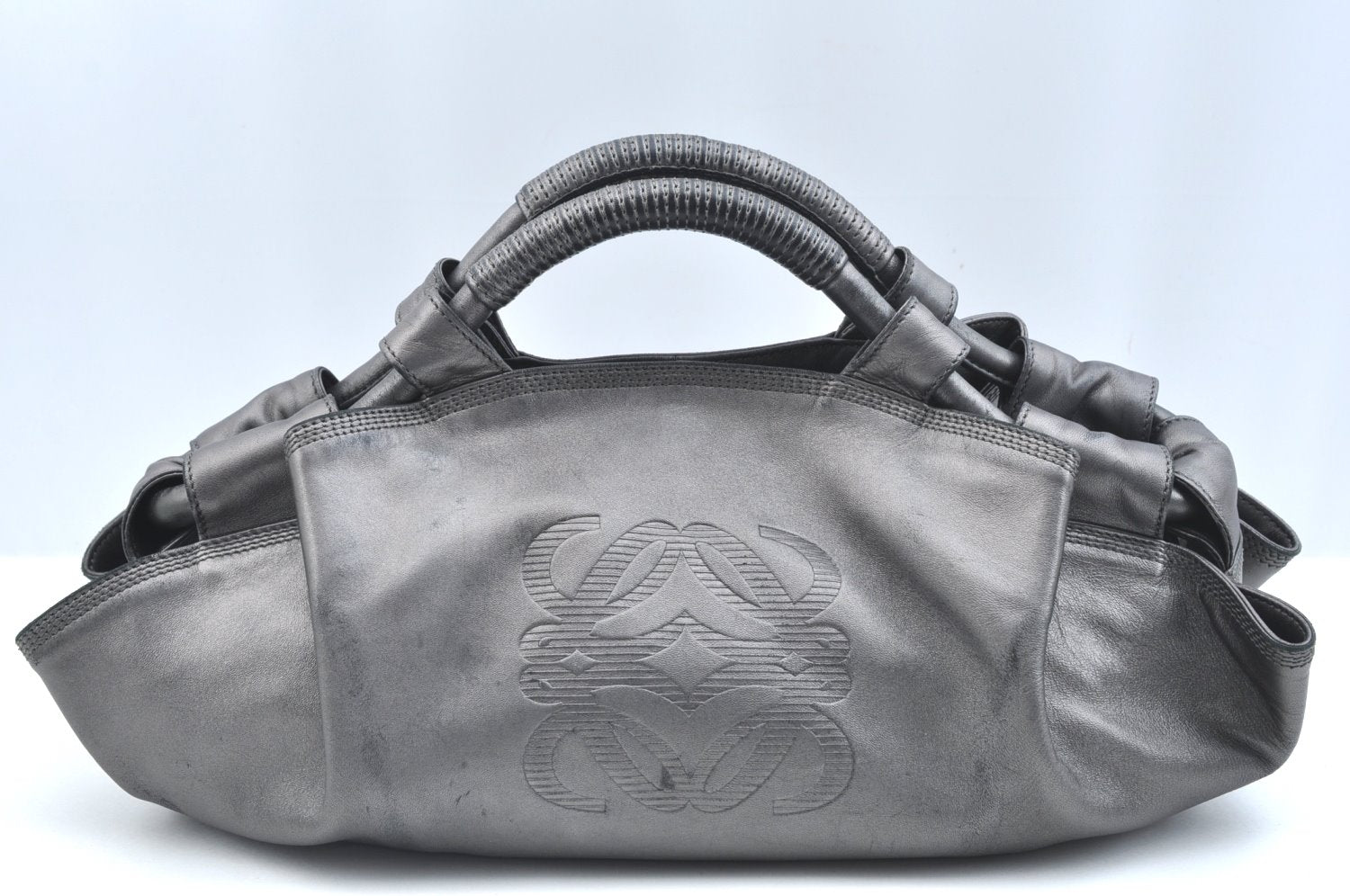 Authentic LOEWE Vintage Anagram Shoulder Hand Bag Purse Leather Gray 8862G