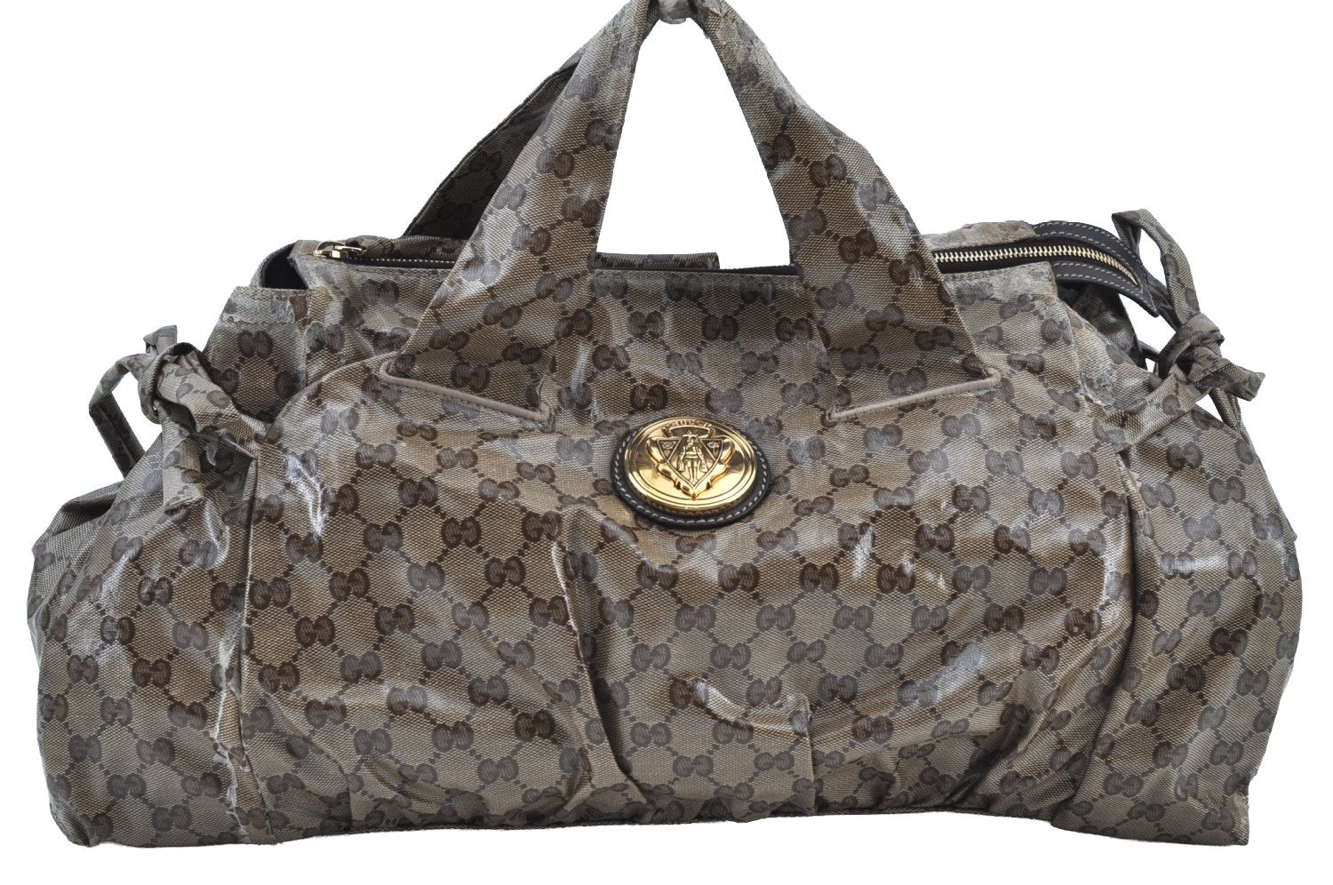 Authentic GUCCI GG Crystal Hysteria Tote Hand Bag PVC Leather 197021 Brown 8863H