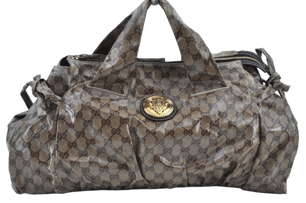 Authentic GUCCI GG Crystal Hysteria Tote Hand Bag PVC Leather 197021 Brown 8863H