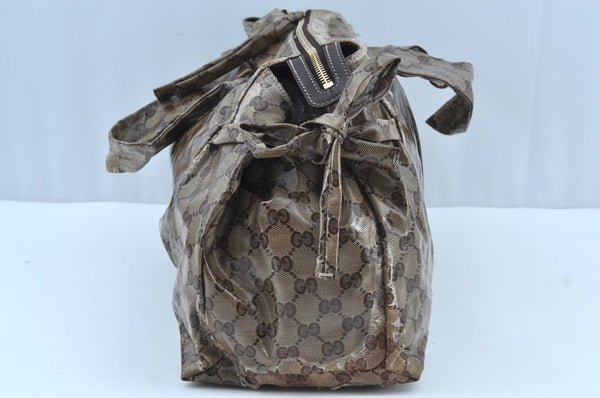 Authentic GUCCI GG Crystal Hysteria Tote Hand Bag PVC Leather 197021 Brown 8863H