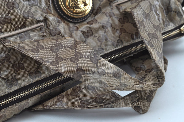 Authentic GUCCI GG Crystal Hysteria Tote Hand Bag PVC Leather 197021 Brown 8863H