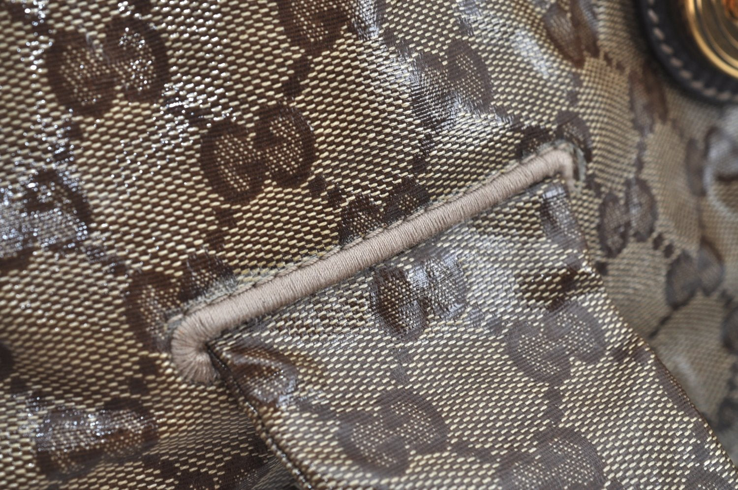 Authentic GUCCI GG Crystal Hysteria Tote Hand Bag PVC Leather 197021 Brown 8863H