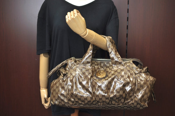 Authentic GUCCI GG Crystal Hysteria Tote Hand Bag PVC Leather 197021 Brown 8863H