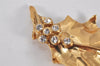 Authentic YVES SAINT LAURENT Rhinestone Leaf Motif Brooch Gold Tone 8863K