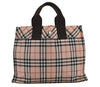 Authentic BURBERRY BLUE LABEL Check Hand Tote Bag Nylon Leather Pink Beige 8864J