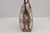 Authentic BURBERRY BLUE LABEL Check Hand Tote Bag Nylon Leather Pink Beige 8864J