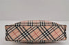 Authentic BURBERRY BLUE LABEL Check Hand Tote Bag Nylon Leather Pink Beige 8864J